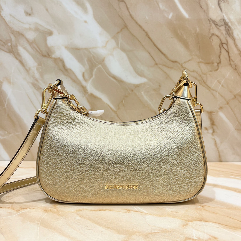 MICHAEL KORS MINI CORA CHAIN SHOULDER BAG/CROSBODY BAG - METTALIC PEBBLE GOLD