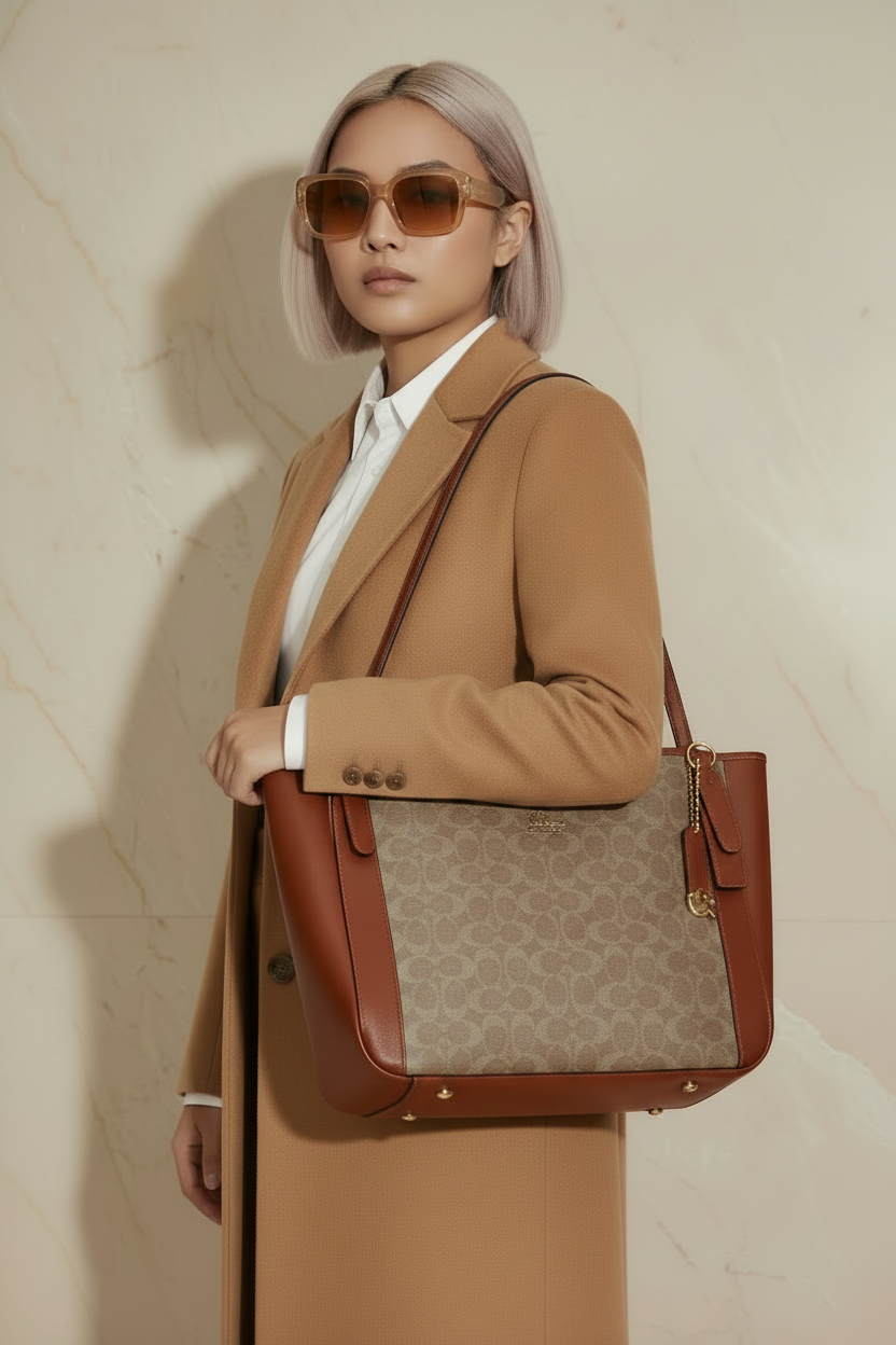 COACH ALANA ZIP TOTE IN SIGNATURE CANVAS - TAN RUST