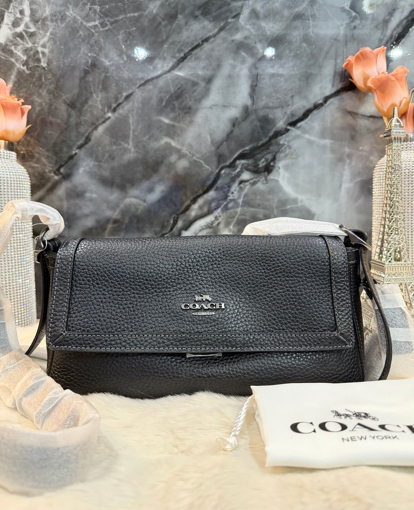 COACH ETTA SMALL FLAP SHOULDER BAG/CROSSBODY BAG - BLACK