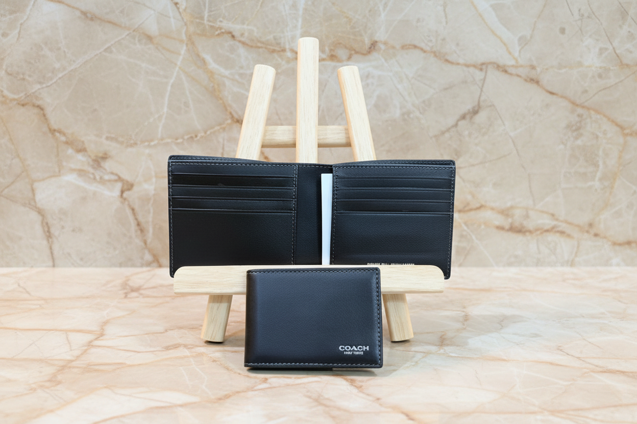 COACH MEN’S 3 in 1 BIFOLD WALLET - WITH INSERT - BLACK