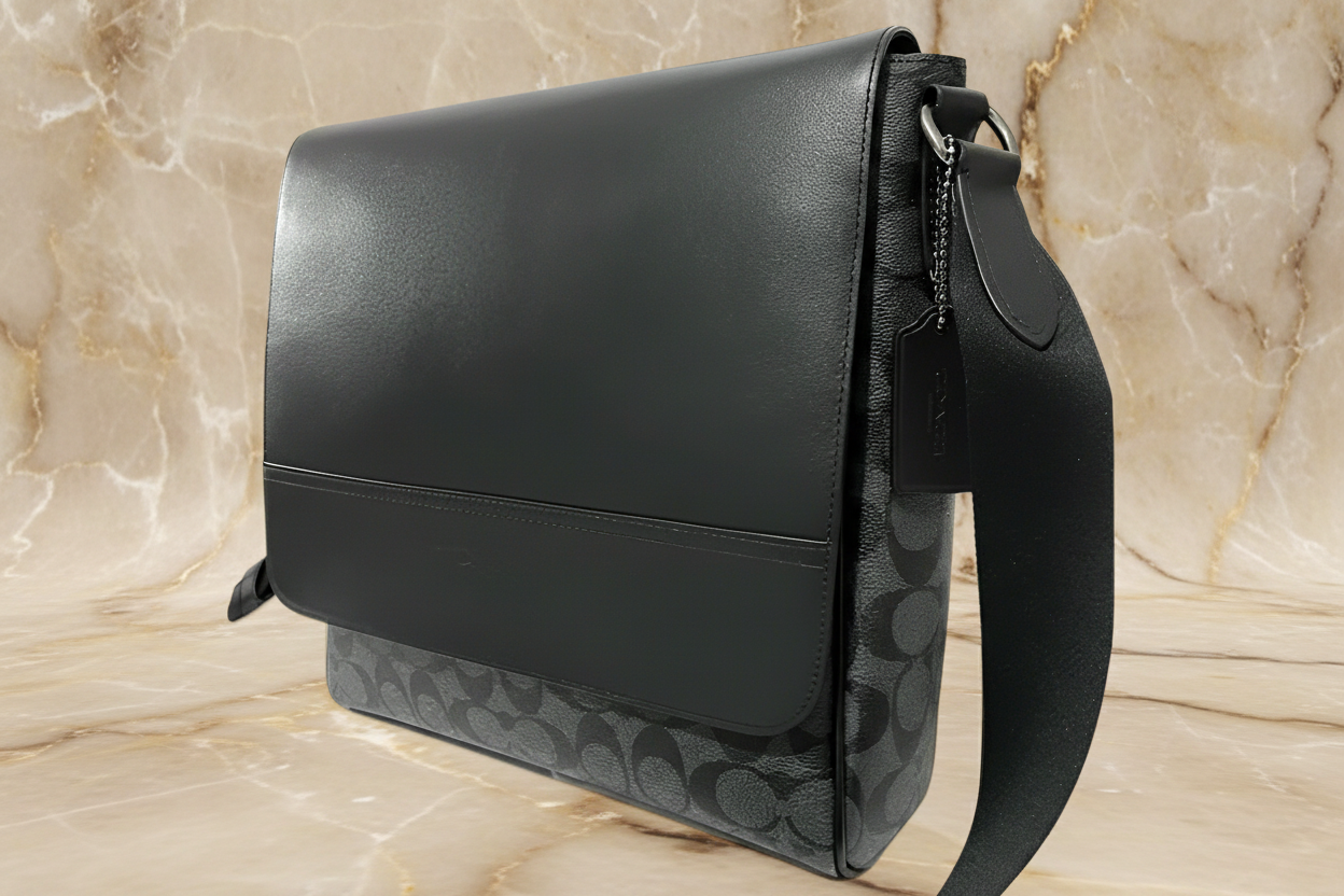 COACH HOUSTON MAP CROSSBODY BAG - SIGNATURE COATED CANVAS & REFINED CALF LEATHER