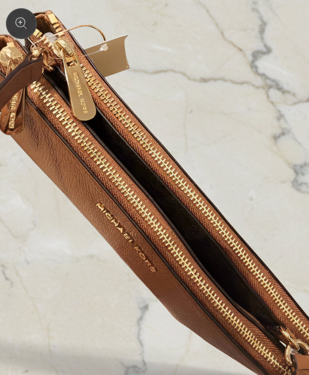 MICHAEL KORS DOUBLE ZIP GUSSET CROSSBODY - MONOBROWN/BROWN