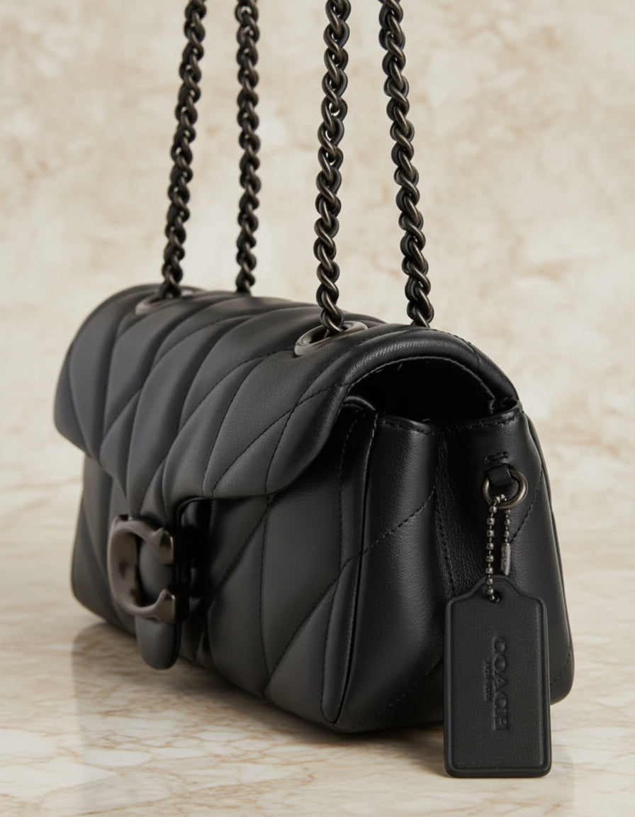 حقيبة كوتش مبطنة بنقشة تابي 20 - جلد نابا - أسود