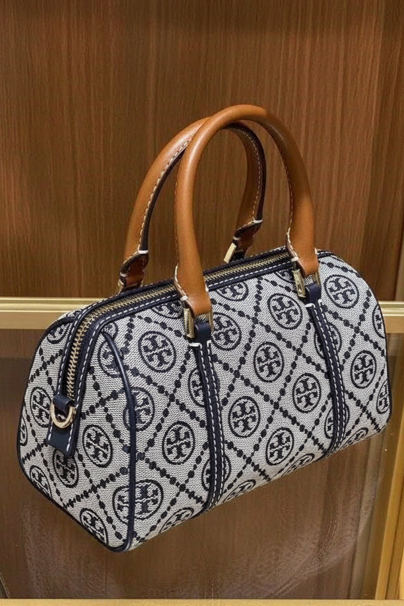 TORY BURCH PETITE BARREL/XBODY - T MONOGRAM NAVY BLUE