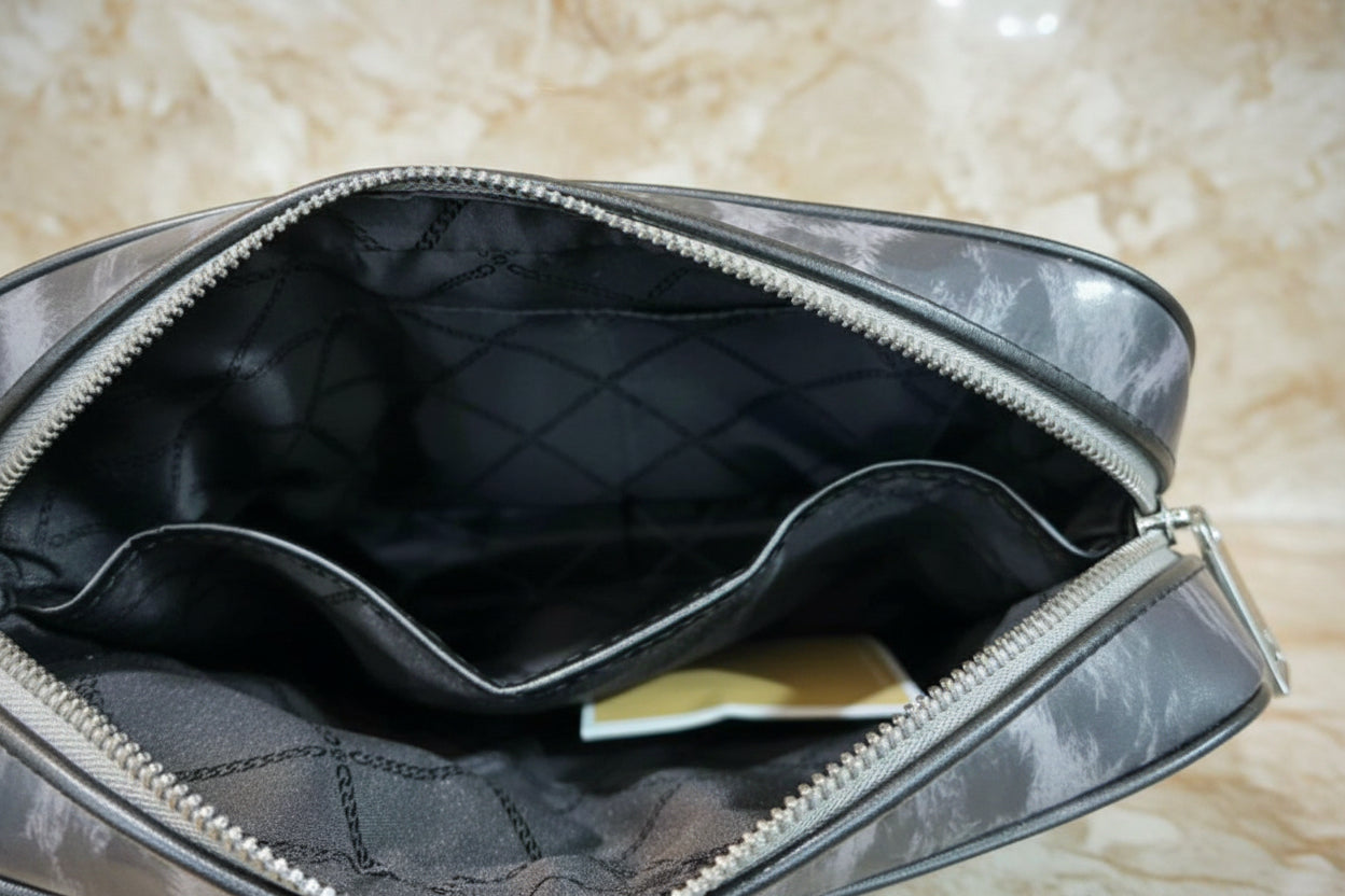 MICHAEL KORS EW JET SET NYLON CHAIN CROSSBODY - BLACK/GREY GUN METAL