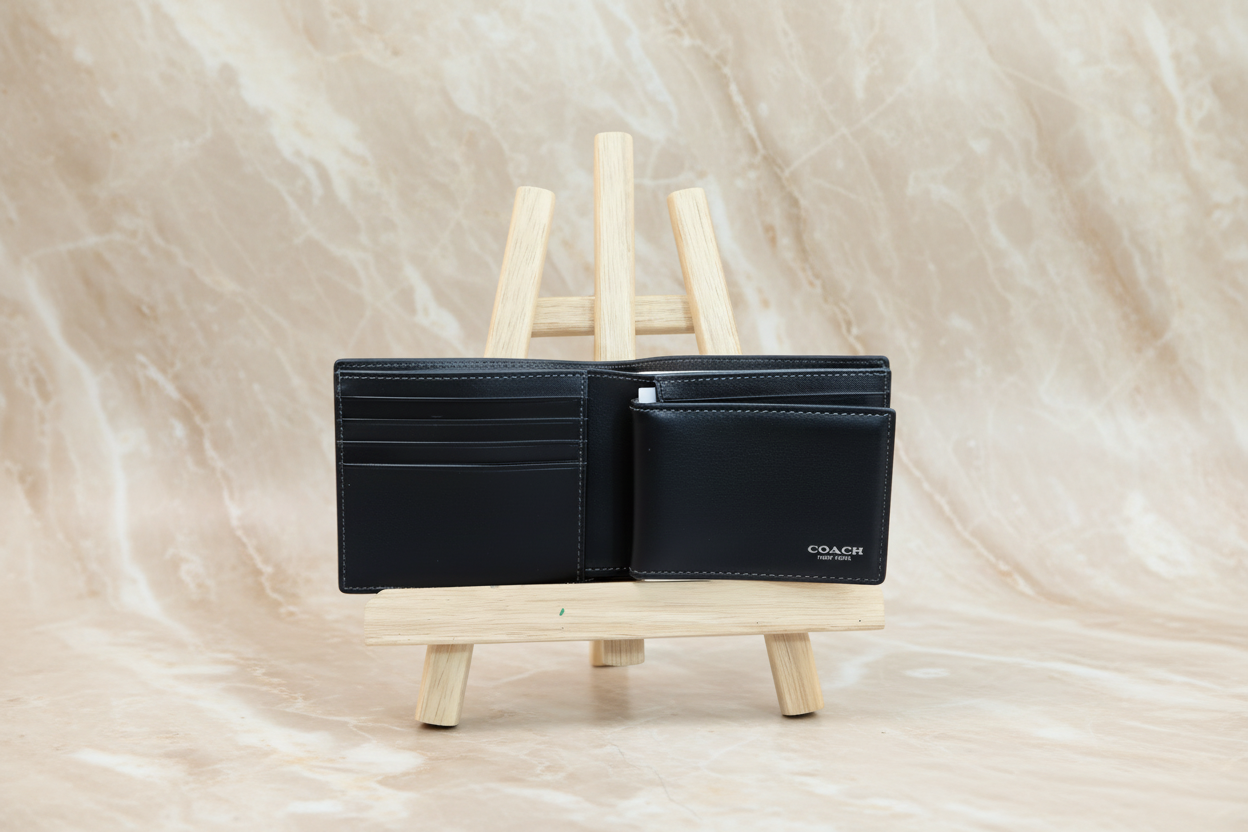 COACH MEN’S 3 in 1 BIFOLD WALLET - WITH INSERT - BLACK