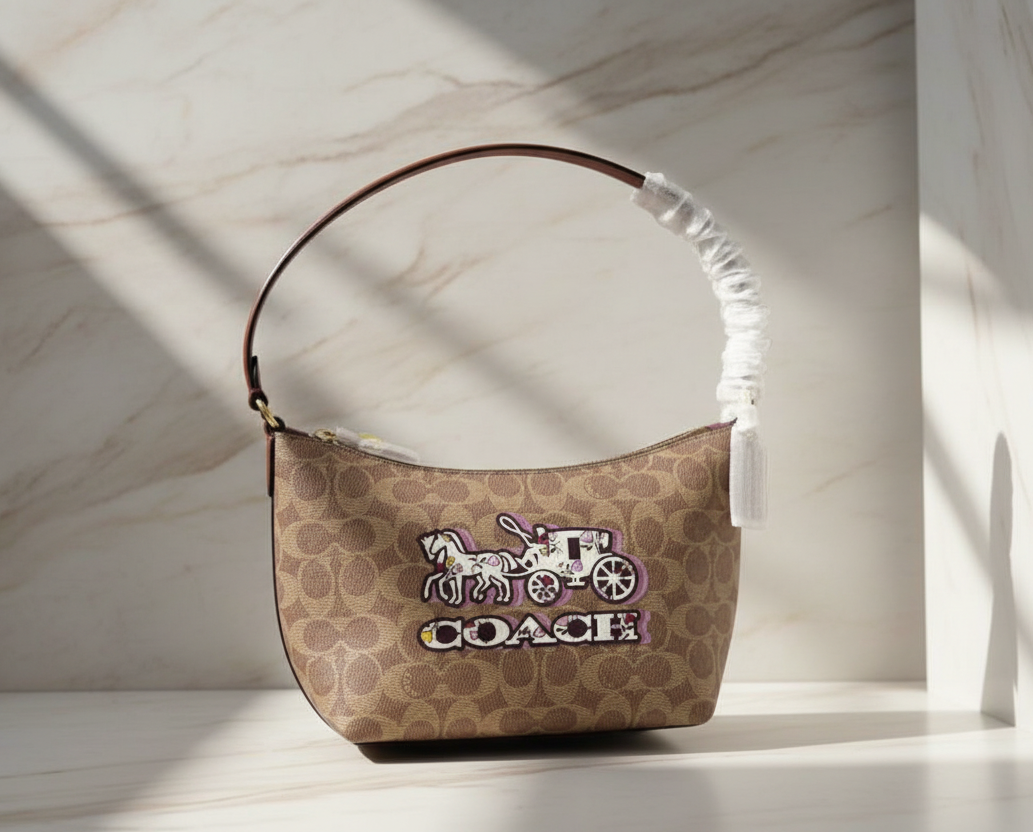 حقيبة كتف/حقيبة كروس بودي من كوتش بايتون بنقشة الحصان والعربة المميزة