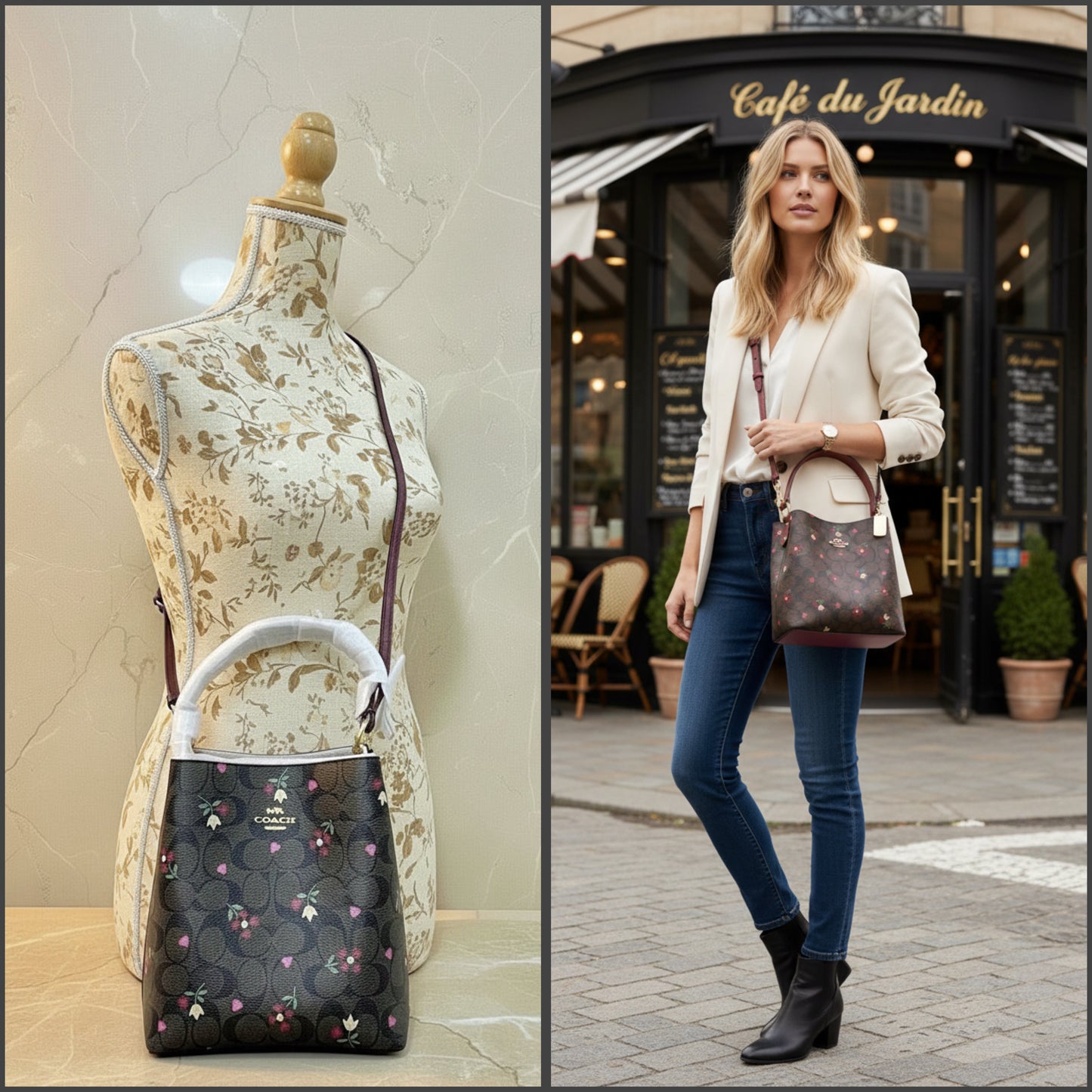 COACH SMALL TOWN BUCKET IN SIGNATURE CANVAS WITH HEART PETAL PRINT