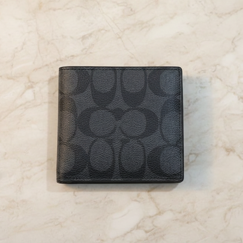 COACH MEN’S BIFOLD WALLET WITH INSERT - SIGNATURE CHARCOAL BLACK - NO INSERT