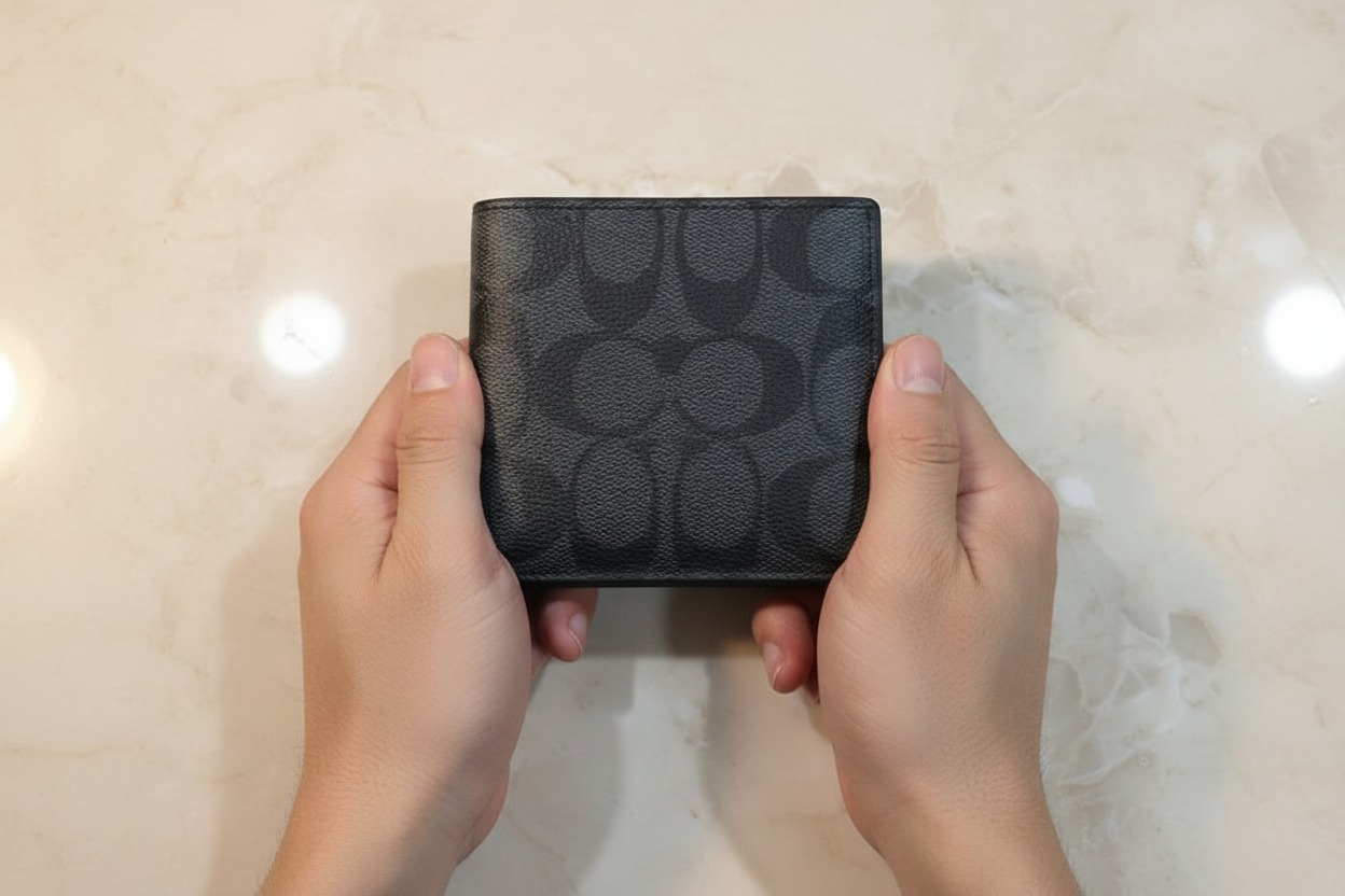 COACH MEN’S BIFOLD WALLET WITH INSERT - SIGNATURE CHARCOAL BLACK - NO INSERT