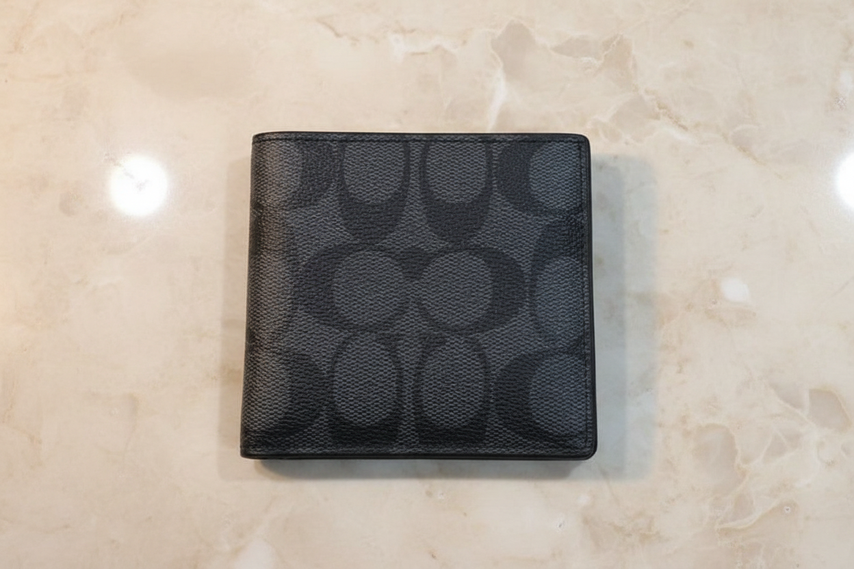 COACH MEN’S BIFOLD WALLET WITH INSERT - SIGNATURE CHARCOAL BLACK - NO INSERT