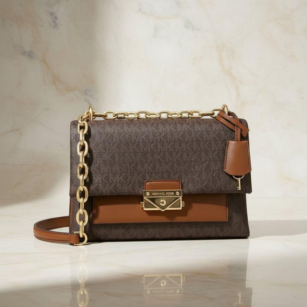 MICHAEL KORS CECE MEDIUM FLAP MONO BROWN