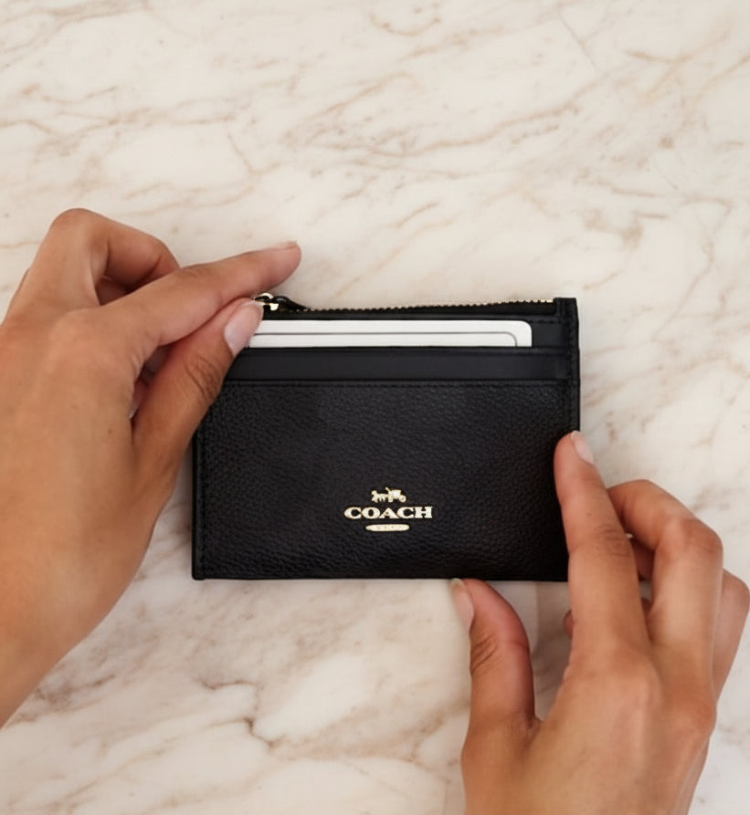 COACH SKINNY CARD CASE WITH KEY RING - SIGNATURE BROWN BLACK