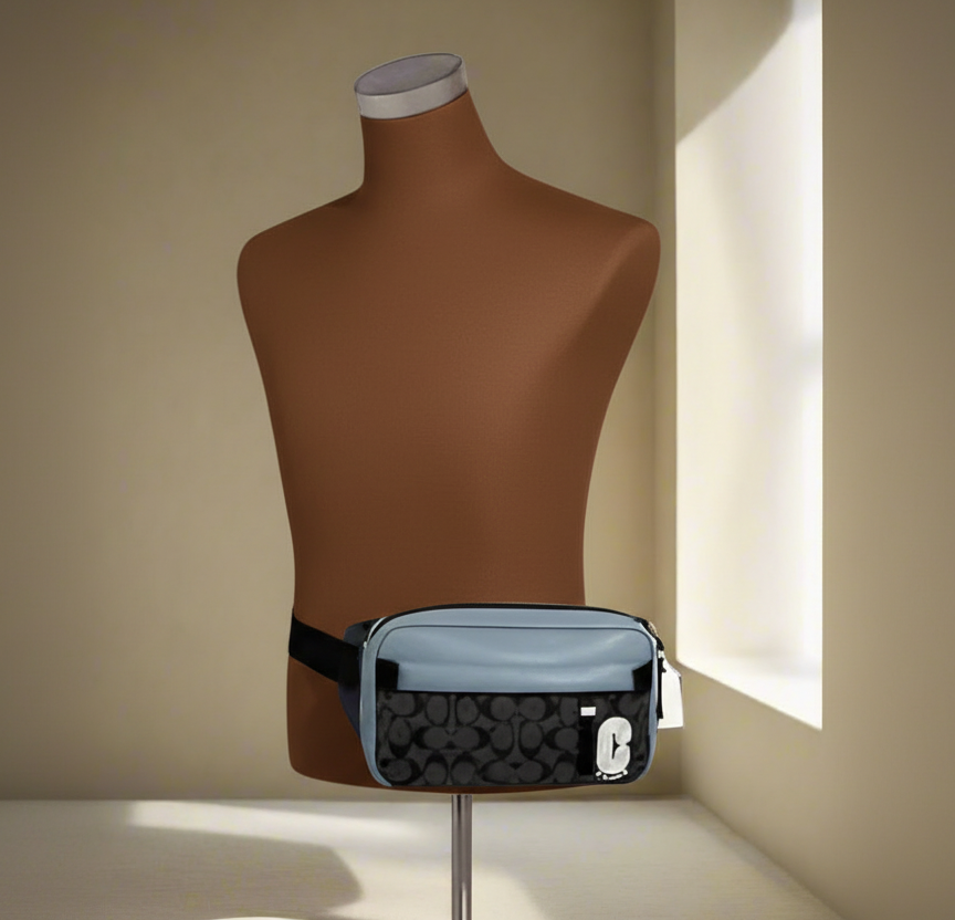 COACH EDGE BODYBAG/CHEST BAG COLORBLOCK BLUE & SIG CHARCOAL BLACK - WITH COAC PATCH