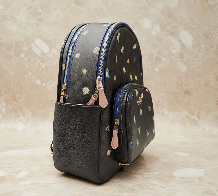 COACH COURT MEDIUM  BACKPACK IN SIGNATURE CANVAS WITH VINTAGE MINI ROSE PRINT