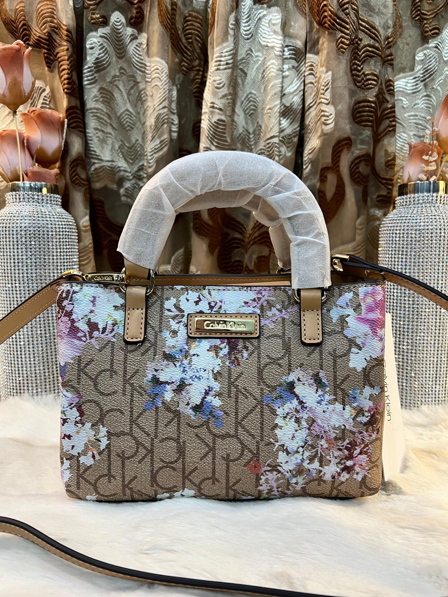 CALVIN KLEIN MINI SATCHEL LOGO FLORAL