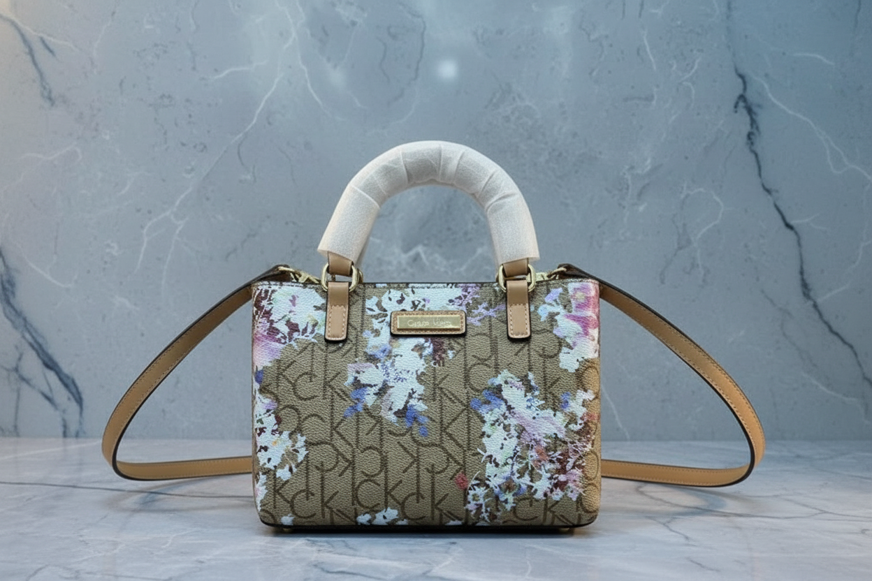 CALVIN KLEIN MINI SATCHEL LOGO FLORAL