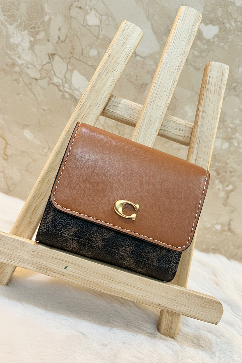 COACH MILA SMALL TRIFOLD WALLET - MISSING TAG - SIGNATURE HORSE & CARRIAGE PRINT