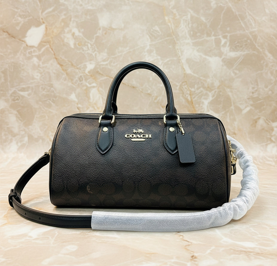 حقيبة كوتش متوسطة الحجم طويلة من قماش الروان - لون الجوز الأسود