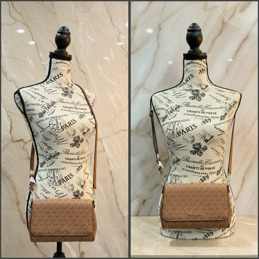 MICHAEL KORS LOGO FLAP CROSSBODY BAG COLOR LUGGAGE MULTI ( FROM BOUTIQUE STORE )