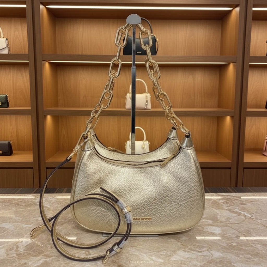 MICHAEL KORS MINI CORA CHAIN SHOULDER BAG/CROSBODY BAG - METTALIC PEBBLE GOLD