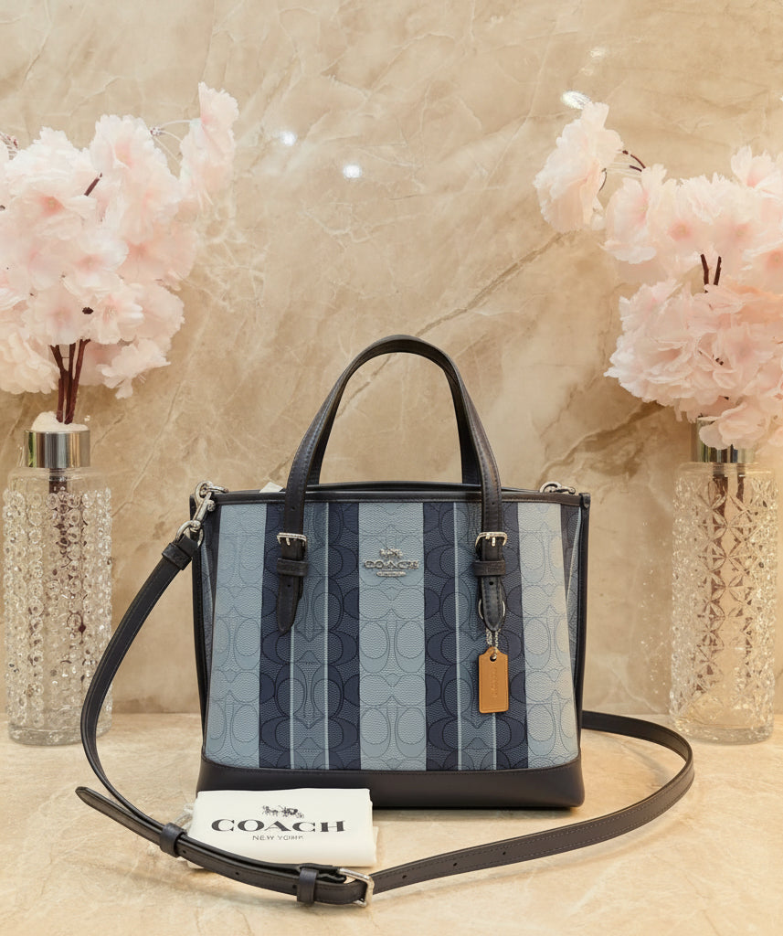 COACH MOLLIE TOTE 25 IN SIGNATURE JACQUARD WITH STRIPES - SILVER/MIDNIGHT MULTI