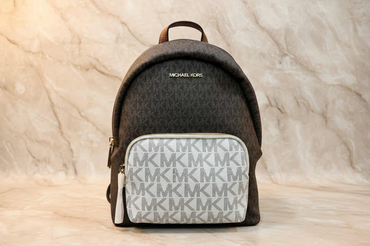 MICHAEL KORS MEDIUM ERIN BACKPACK - SIGNATURE BROWN/WHITE