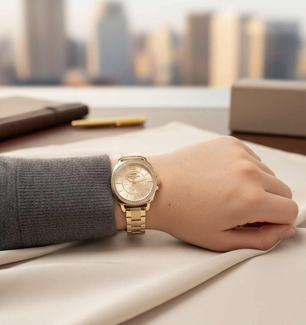 ساعة كوتش بوي فريند ذهبية من الفولاذ المقاوم للصدأ