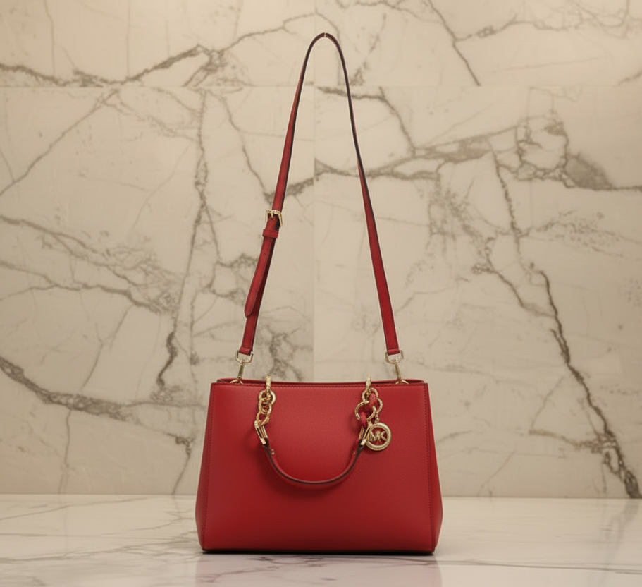 MICHAEL KORS CYNTHIA SATCHEL - SAFFIANO LEATHER -  RED - MEDIUM