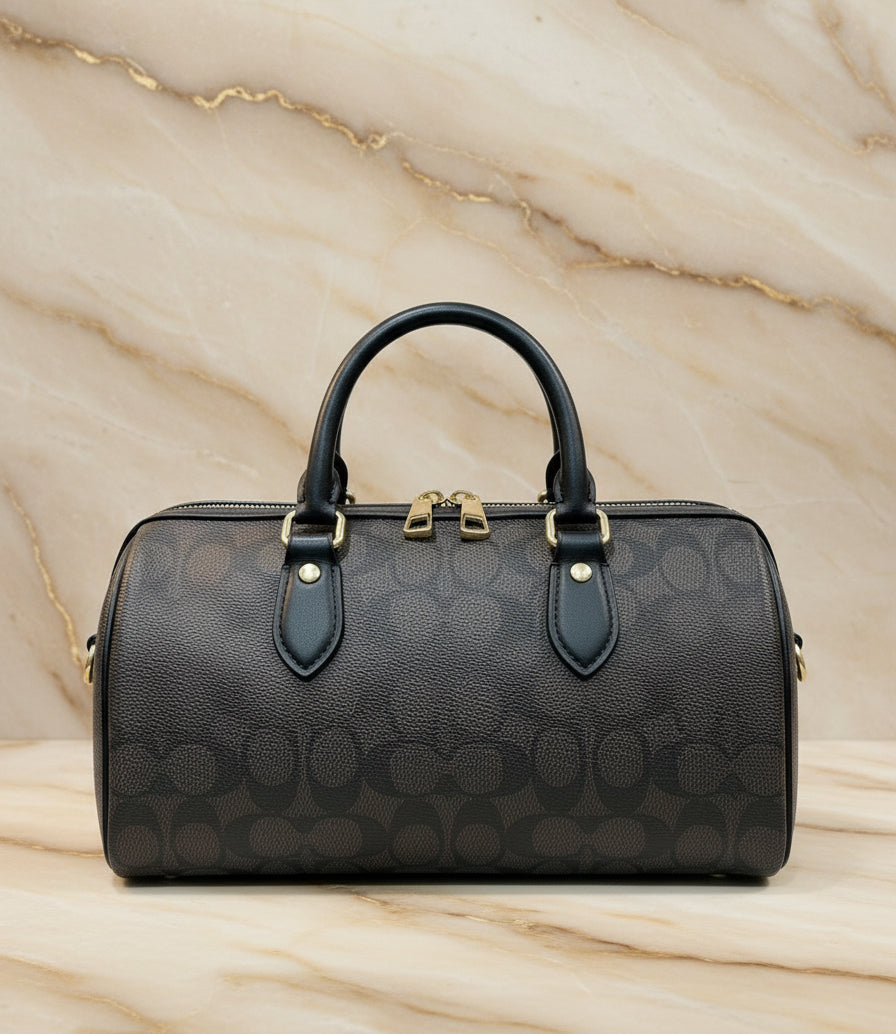 حقيبة كوتش متوسطة الحجم طويلة من قماش الروان - لون الجوز الأسود