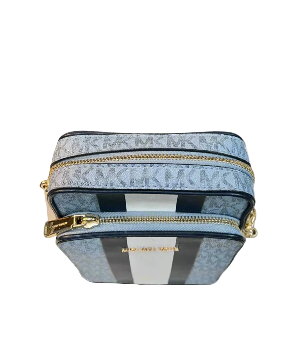 MICHAEL KORS - BELOW SRP WITH FLAWS IN FRONT - SLIGHT MARK LIKE PEN - JET SET TRAVEL LOGO STRIPE CROSSBODY BAG