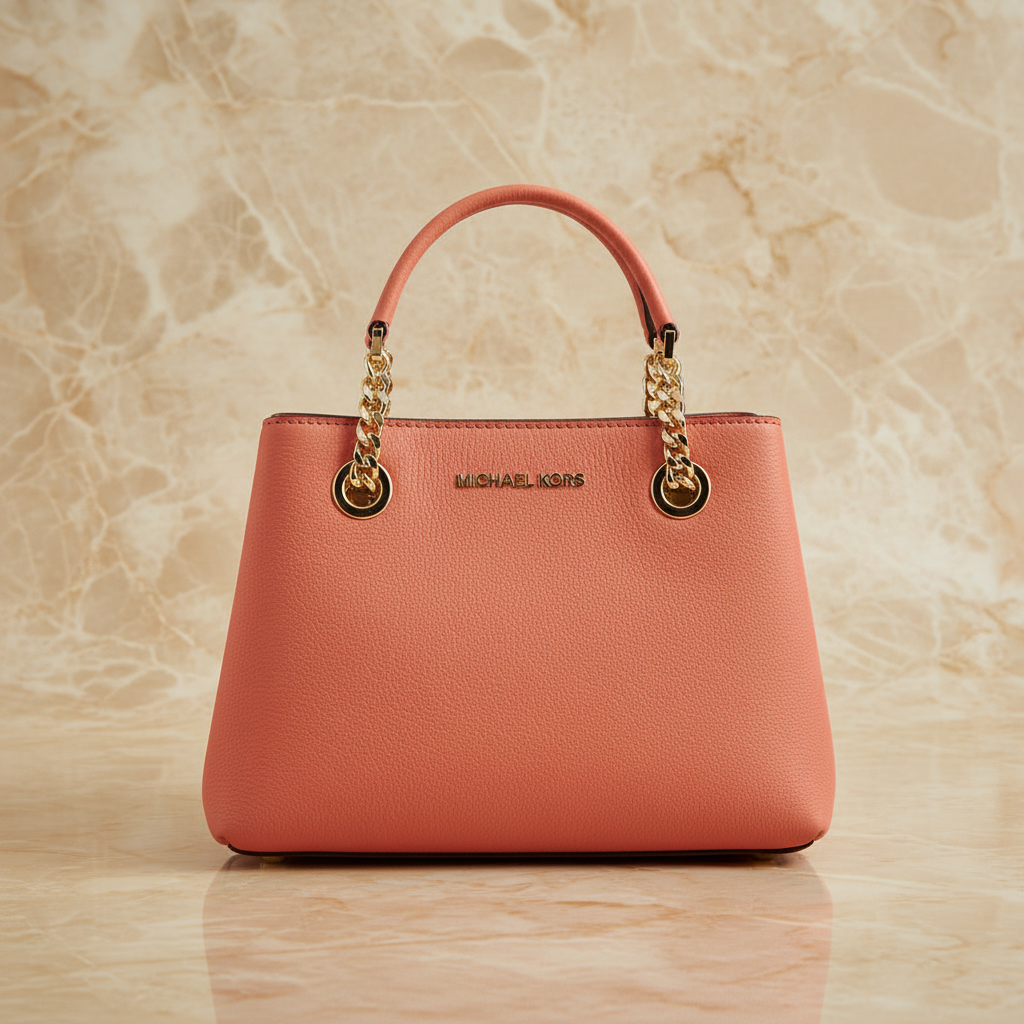 MICHAEL KORS SMALL TEAGEN LEATHER SATCHEL - PEACH