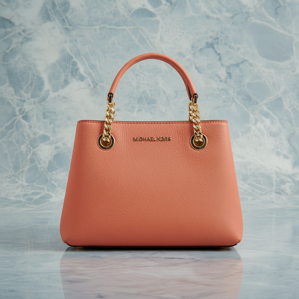MICHAEL KORS SMALL TEAGEN LEATHER SATCHEL - PEACH