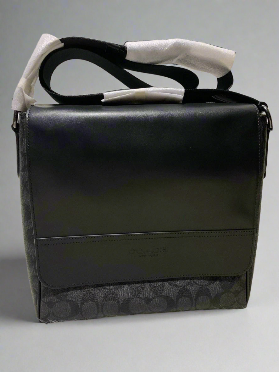 COACH HOUSTON MAP CROSSBODY BAG - SIGNATURE COATED CANVAS & REFINED CALF LEATHER