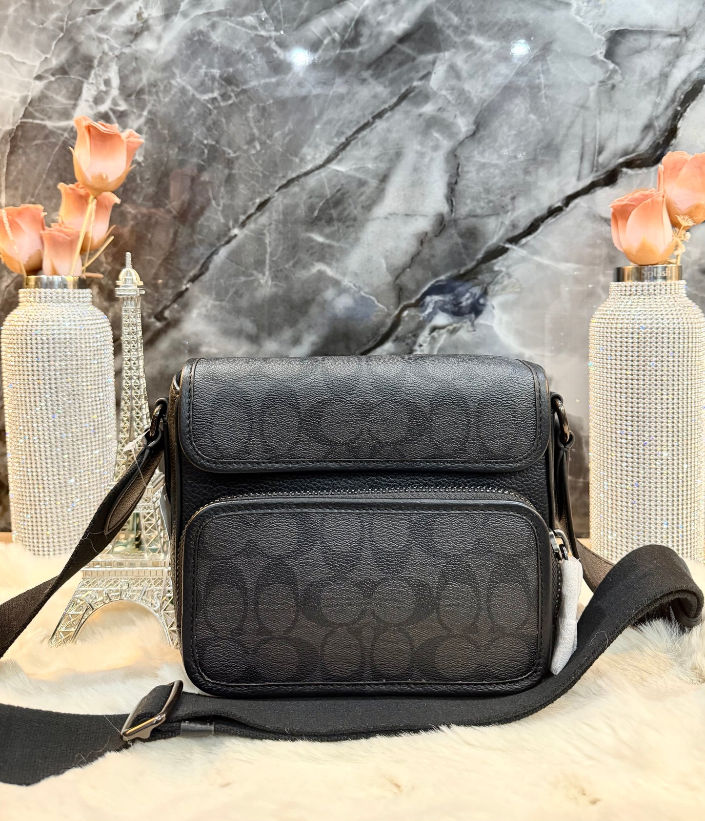 COACH SULLIVAN FLAP CROSSBODY - SIGNATURE CANVAS/CHARCOAL BLACK