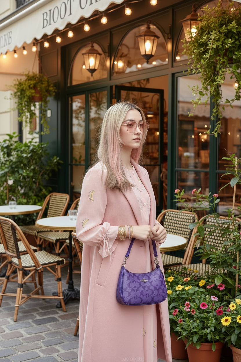 COACH TERI SHOULDER BAG/CROSSBODY BAG - IN SIGNATURE CANVAS PURPLE BLOCKED COLOR