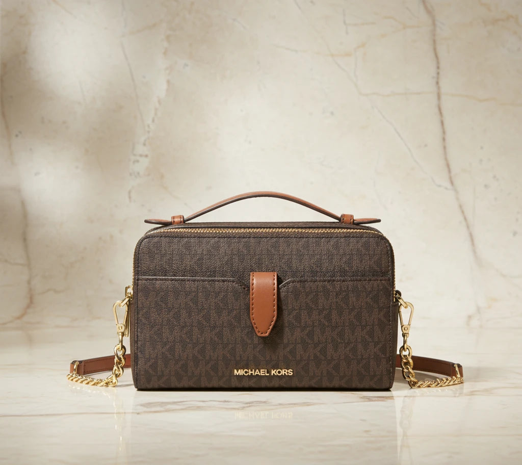 MICHAEL KORS JET SET ITEM DOUBLE ZIP SMARTPHONE CROSSBODY - SIGNATURE BROWN