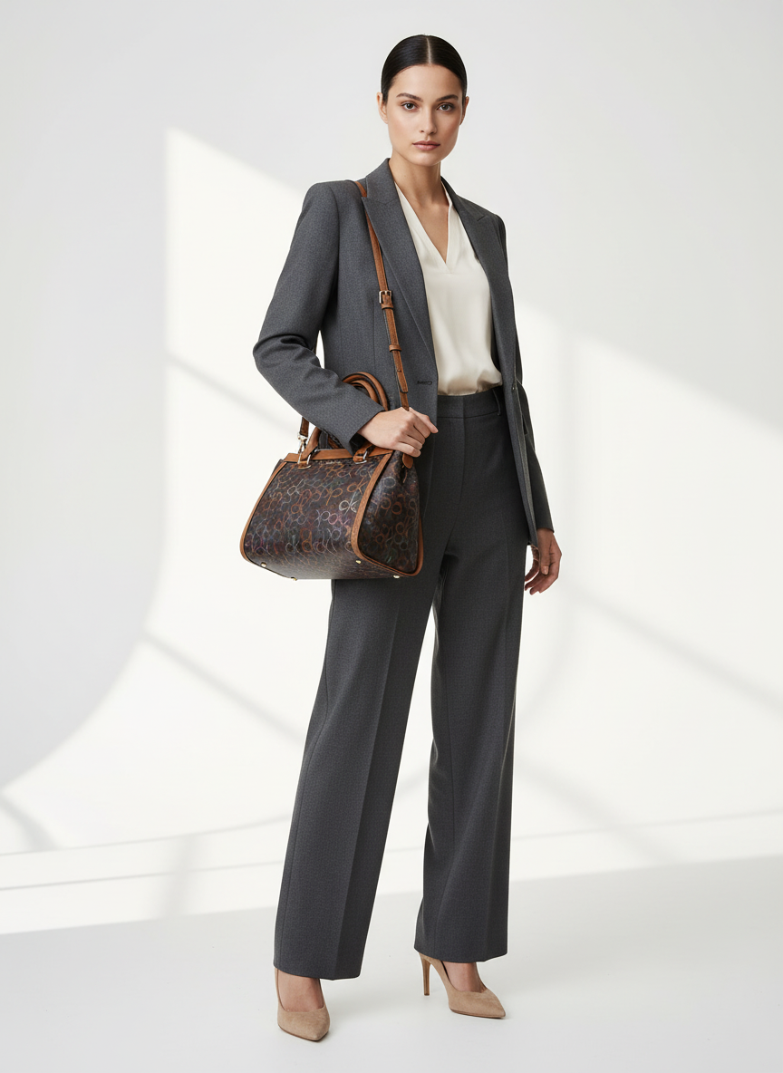 CALVIN KLEIN BUNDLE BAG & LONG WALLET JANAE SATCHEL CROSSBODY BAG IN SIGNATURE BROWN