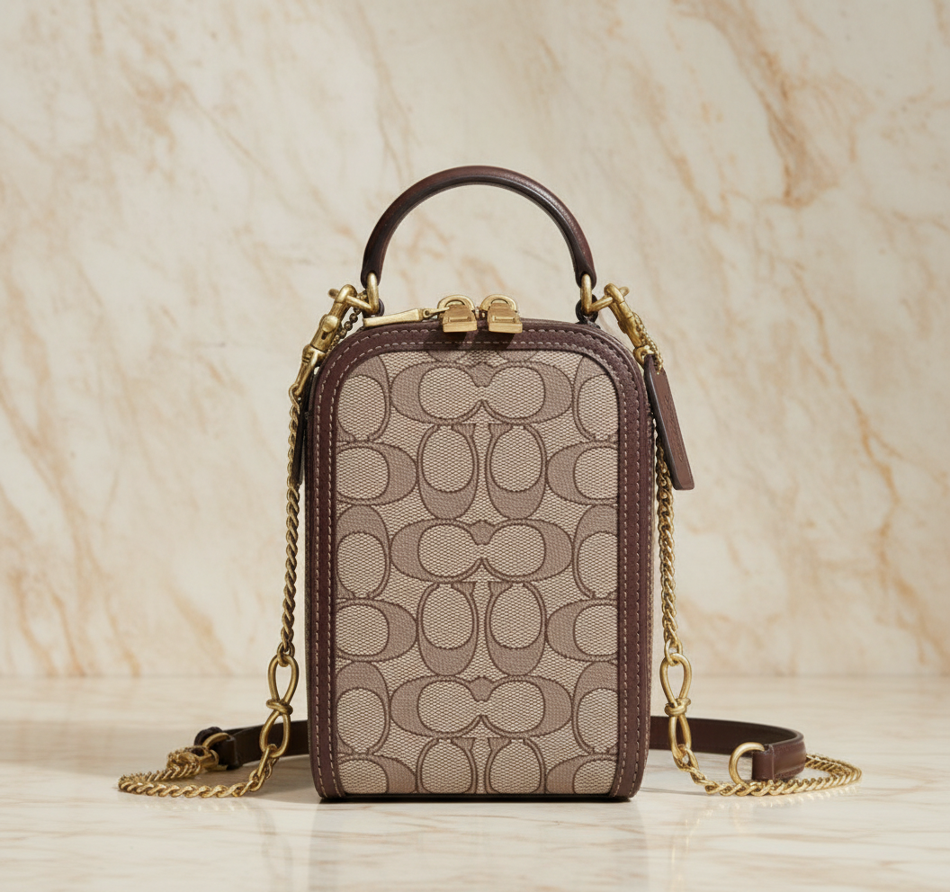 COACH ALIE PHONE CROSSBODY BAG IN SIGNATURE JACQUARD - OAK MAPLE ( FR. BOUTIQUE STORE )