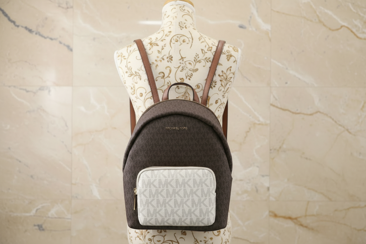 MICHAEL KORS MEDIUM ERIN BACKPACK - SIGNATURE BROWN/WHITE