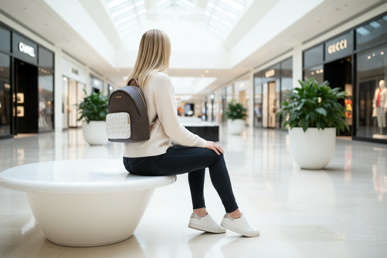 MICHAEL KORS MEDIUM ERIN BACKPACK - SIGNATURE BROWN/WHITE