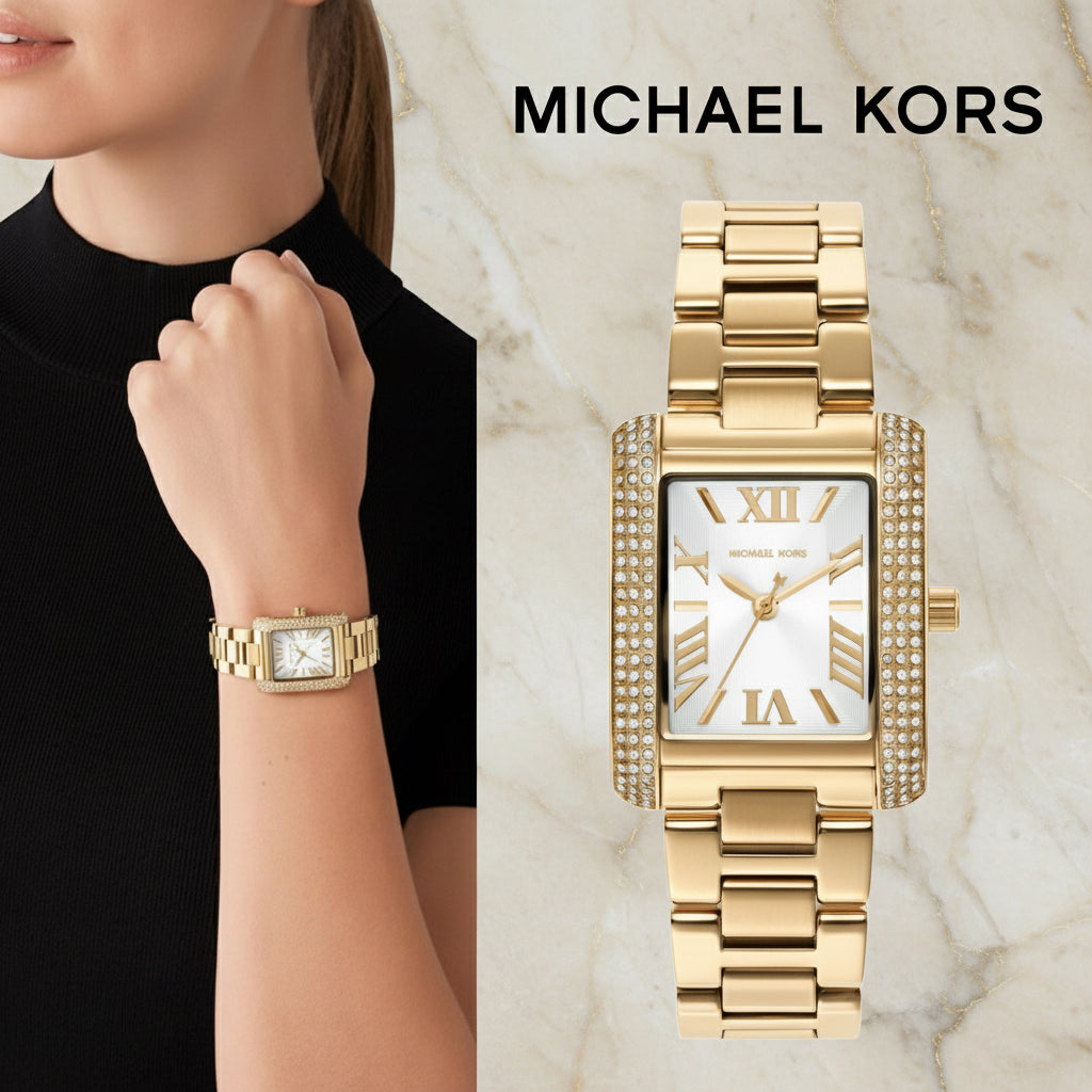 ساعة مايكل كورس إيمري ذهبية اللون - صغيرة مستطيلة