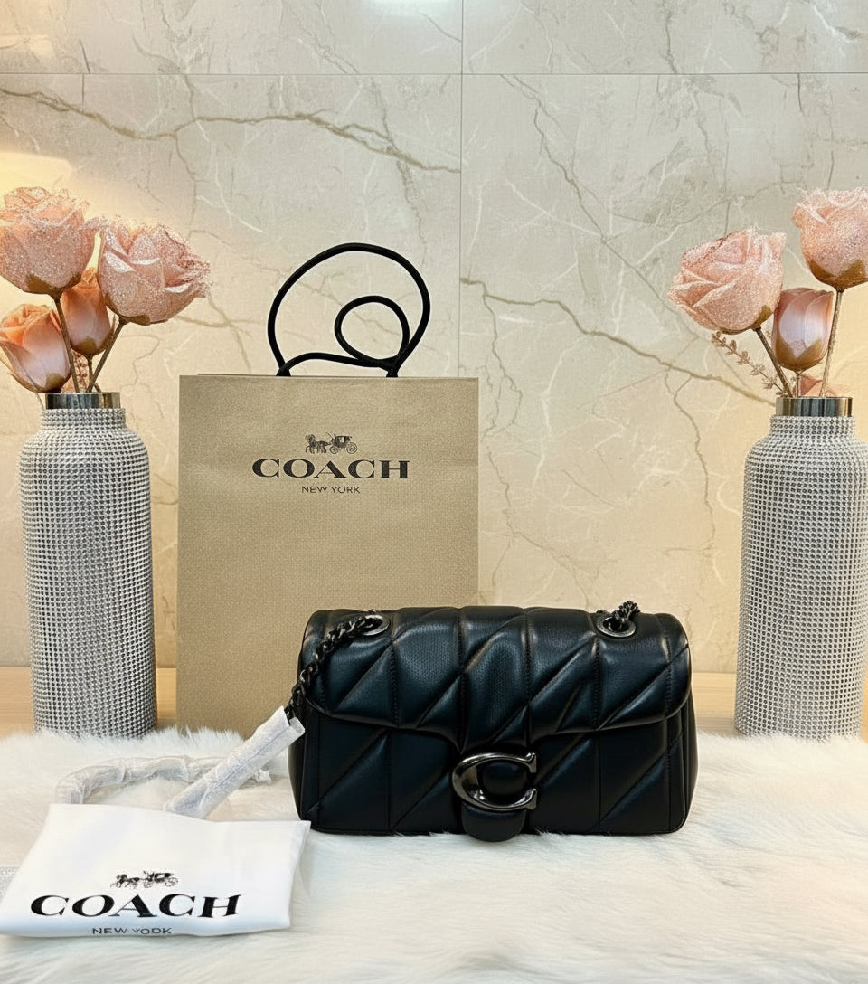 حقيبة كوتش مبطنة بنقشة تابي 20 - جلد نابا - أسود