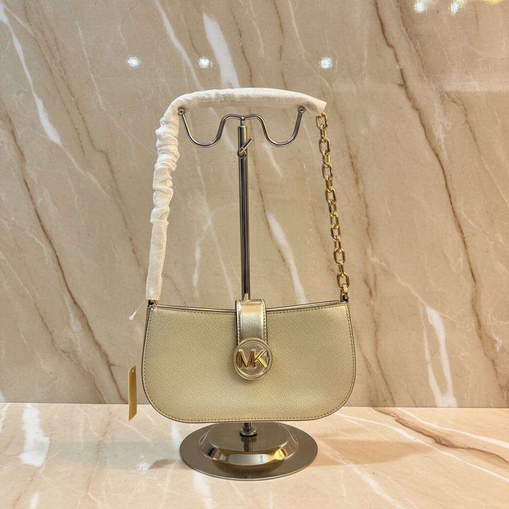 MICHAEL KORS CARMEN POUCHETTE SHOULDER BAG ONLY - PALE GOLD