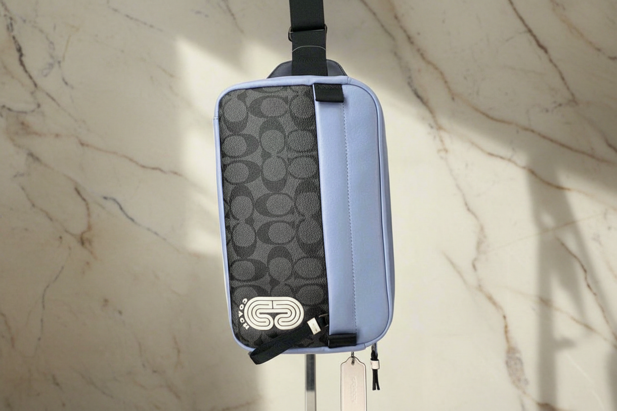 COACH EDGE BODYBAG/CHEST BAG COLORBLOCK BLUE & SIG CHARCOAL BLACK - WITH COAC PATCH