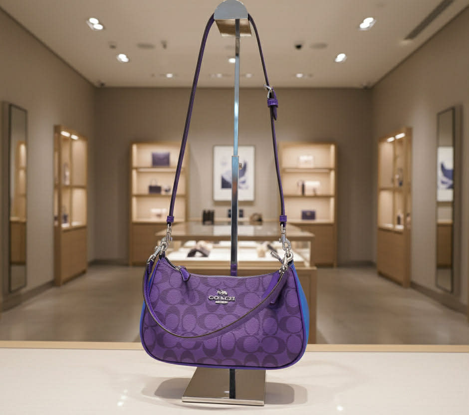COACH TERI SHOULDER BAG/CROSSBODY BAG - IN SIGNATURE CANVAS PURPLE BLOCKED COLOR