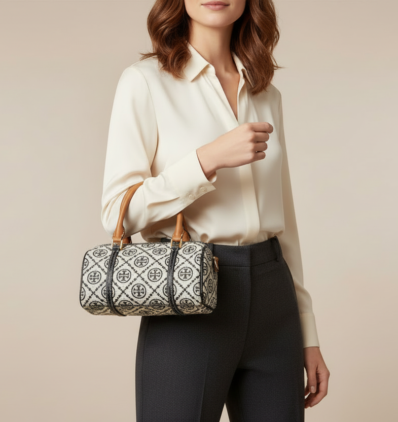 حقيبة توري بورش الصغيرة ذات الأسطوانة/إكس بودي - تي مونوجرام باللون الأزرق الداكن