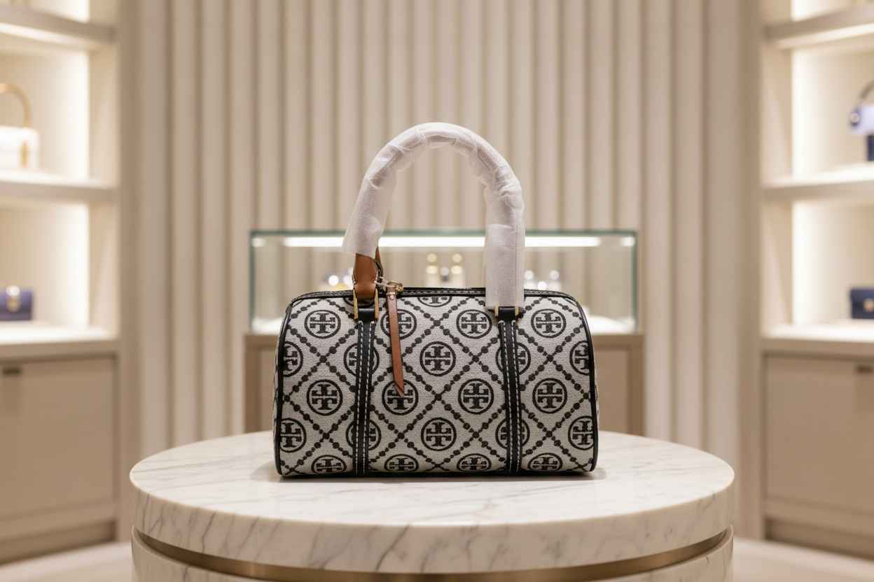 حقيبة توري بورش الصغيرة ذات الأسطوانة/إكس بودي - تي مونوجرام باللون الأزرق الداكن