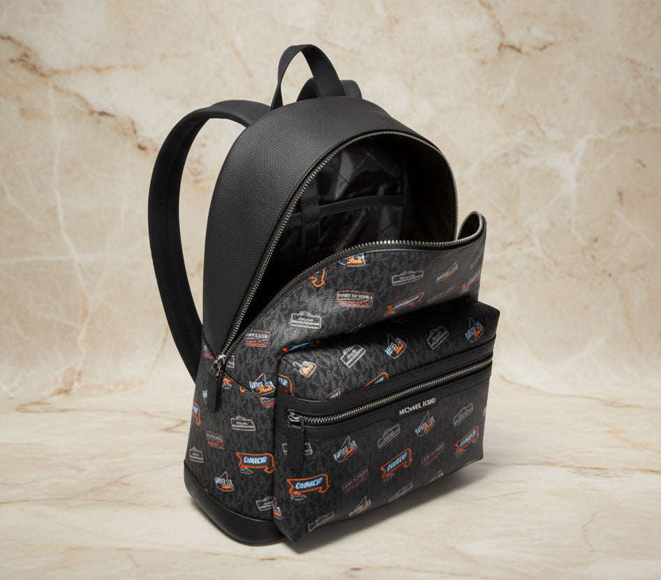 MICHAEL KORS COOPER EMBELISHED SIGNATURE LOGO DOME BACKPACK - BLACK