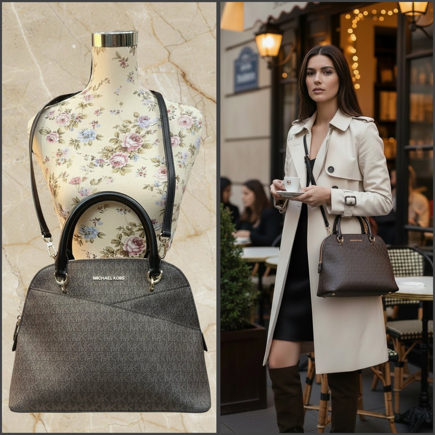 SALE‼️‼️ NO HANG TAG LOGO & MISSING PRICE TAG - MICHAEL KORS CINDY DOME MEDIUM IN SIGNATURE BLACK BROWN